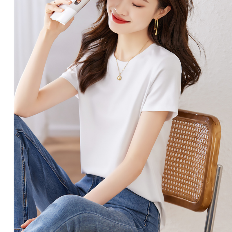 白色正肩短袖t恤女2025新款夏季百搭宽松显瘦遮肚子上衣棉体恤衫