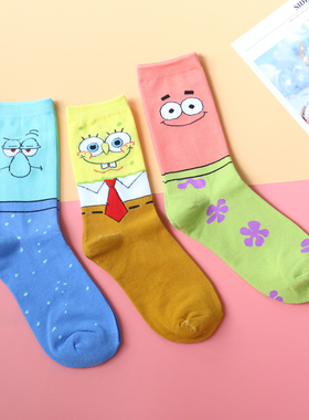 3双装欧文5海绵派大星章鱼哥系列卡通动漫袜子男女情侣创意中筒袜