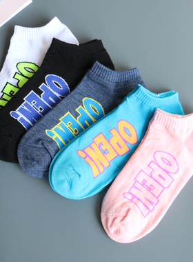 字母短袜男夏季薄款运动船袜3双装吸汗透气棉袜青少年潮流浅口袜