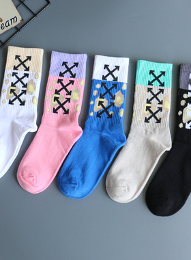 潮流字母中筒袜男女通用街头嘻哈ins风个性运动袜纯棉长袜子3双装