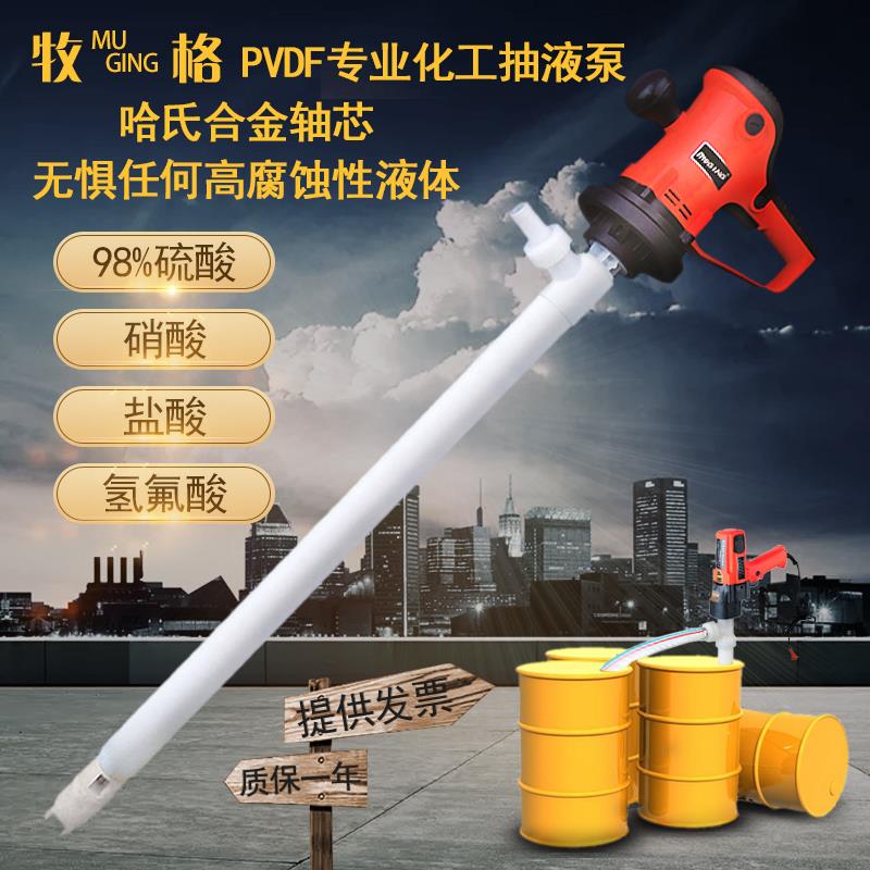 新款手提式220V电动化工抽液泵耐强酸碱浓硫酸盐酸PVDF塑包邮