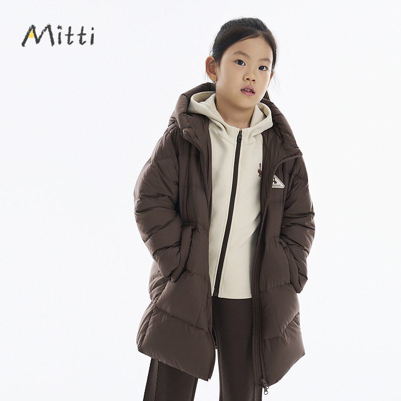 【亲子装】Mitti冬新款羽绒服连帽保暖加厚面包女童鸭绒中长外套