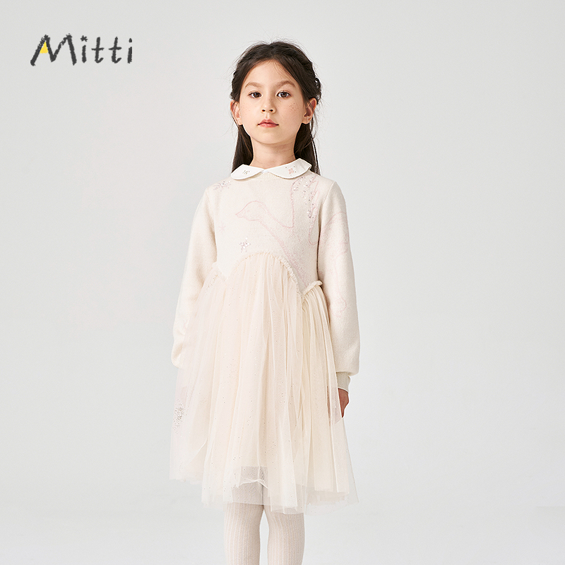 Mitti【商场同款】25秋冬女童毛织连衣裙羊毛纺纱娃娃领儿童裙