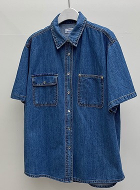 BEAMING SEOUL韩国东大门代购25年春季新款休闲翻领短袖牛仔衬衫