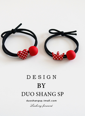 本命年红色波点头绳爱心几何发绳高弹力耐用发圈可爱皮筋扎头发女