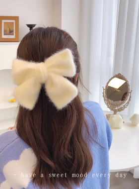 秋冬毛绒大蝴蝶结发夹女韩国ins顶夹发卡后脑勺网红发饰头饰大号