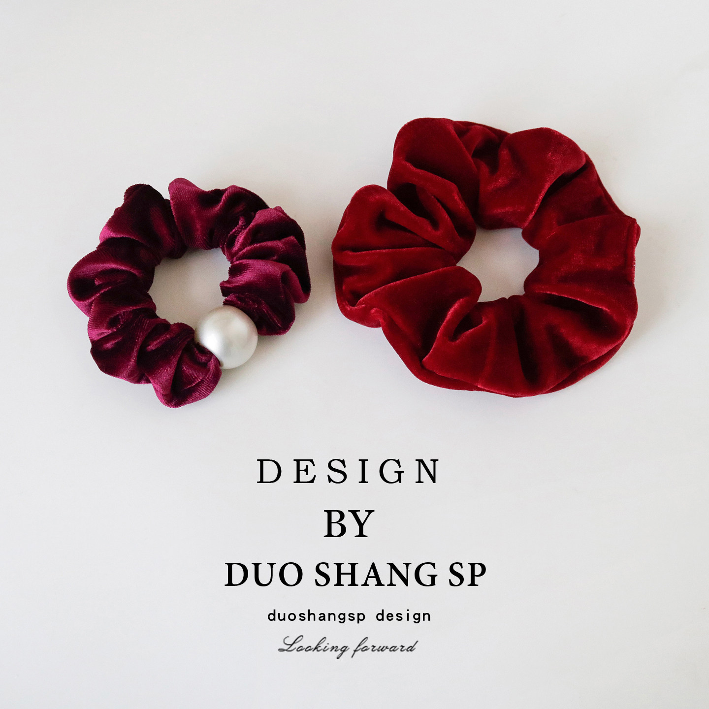 法式温柔酒红丝绒珍珠大肠发圈