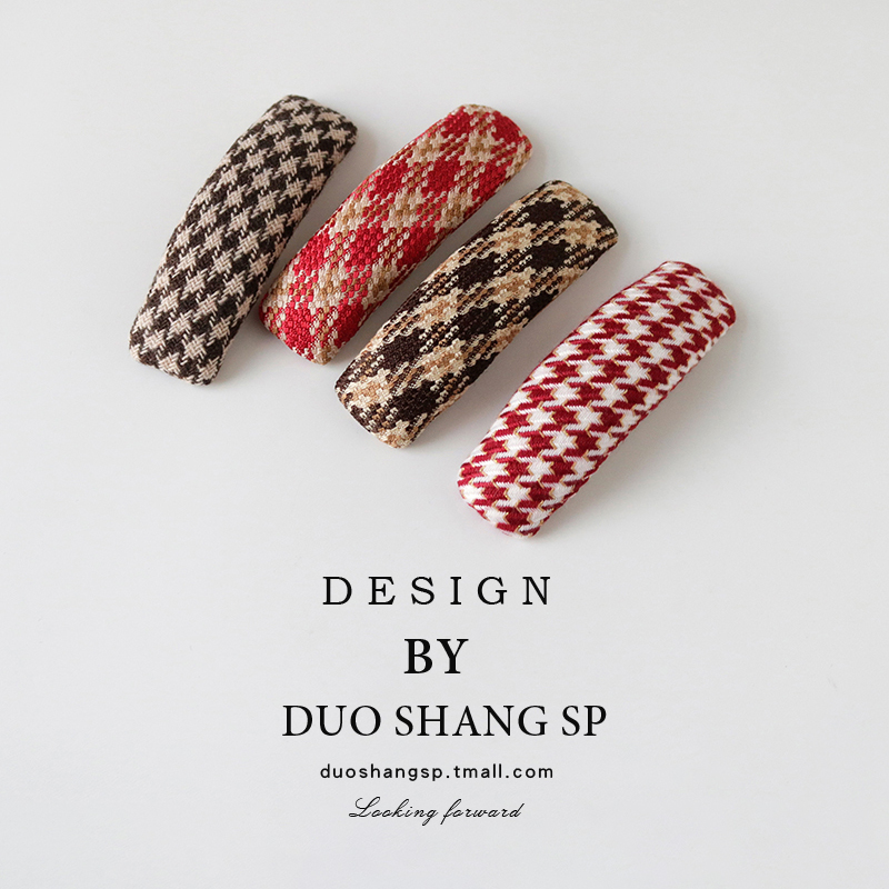 千鸟格发夹布艺日韩侧边bb夹