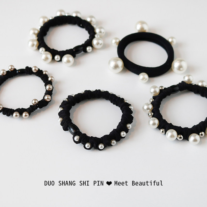 黑色发圈气质复古大肠圈头绳仿珍珠高弹力发绳头饰橡皮筋女扎头发,饰品/流行首饰/时尚饰品新,发饰,淘宝优惠券,粉丝福利购,淘宝优惠卷