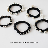 黑色发圈气质复古大肠圈头绳仿珍珠高弹力发绳头饰橡皮筋女扎头发