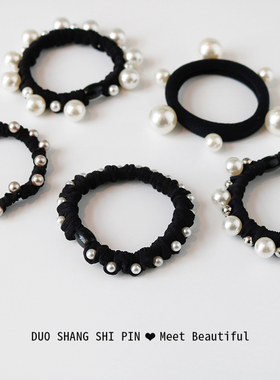 黑色发圈气质复古大肠圈头绳仿珍珠高弹力发绳头饰橡皮筋女扎头发