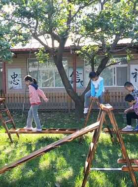 实木碳化双人梯户外防腐木碳烧木梯子板幼儿园平衡感统器材碳化木