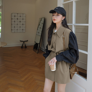 ！！已出货！！有设计感风衣撞色拼接假两件P140K198,女装风衣,浙宝257