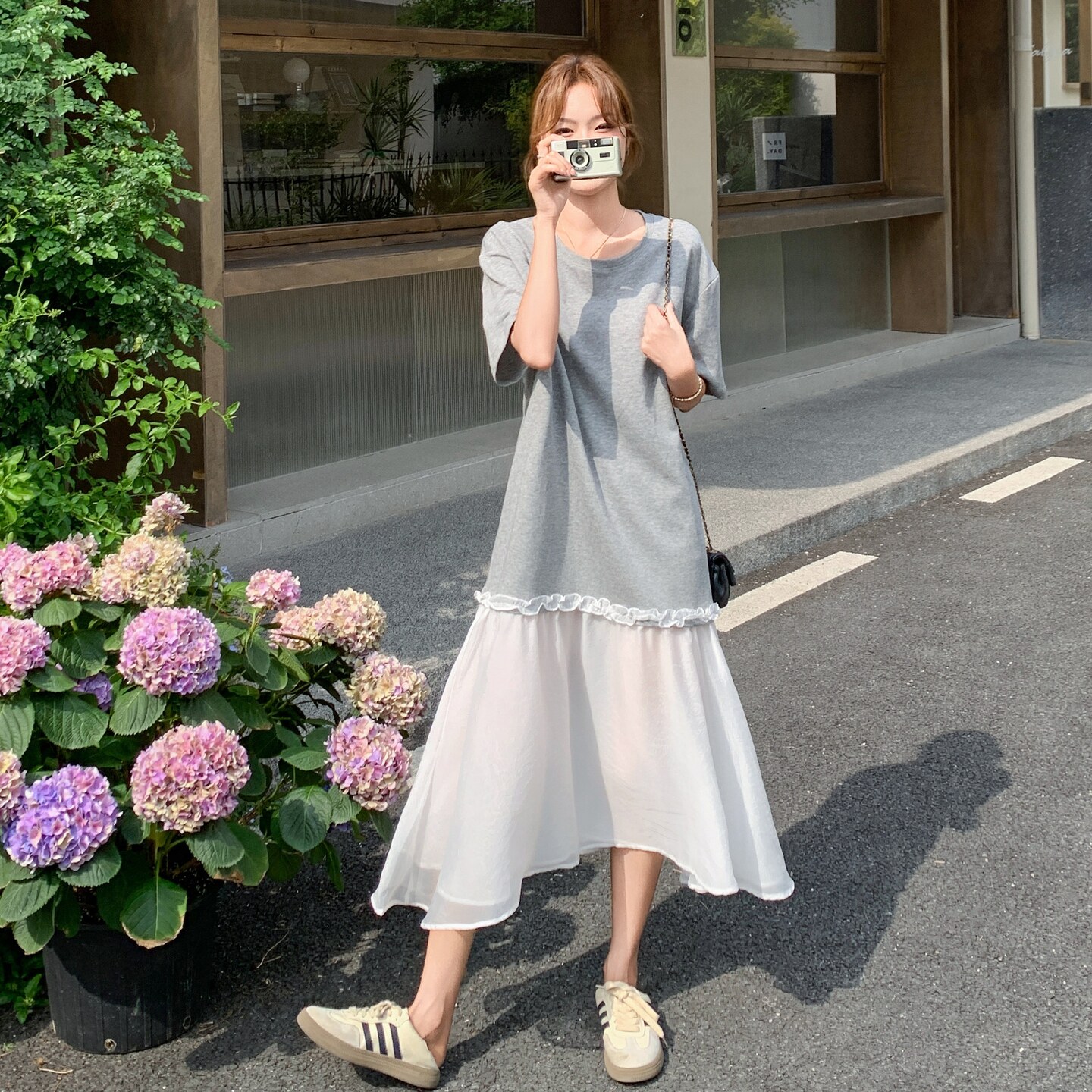 网纱拼接T恤连衣裙女2025夏季新款高级感慵懒风休闲中长款裙子潮,女装连衣裙,浙宝257