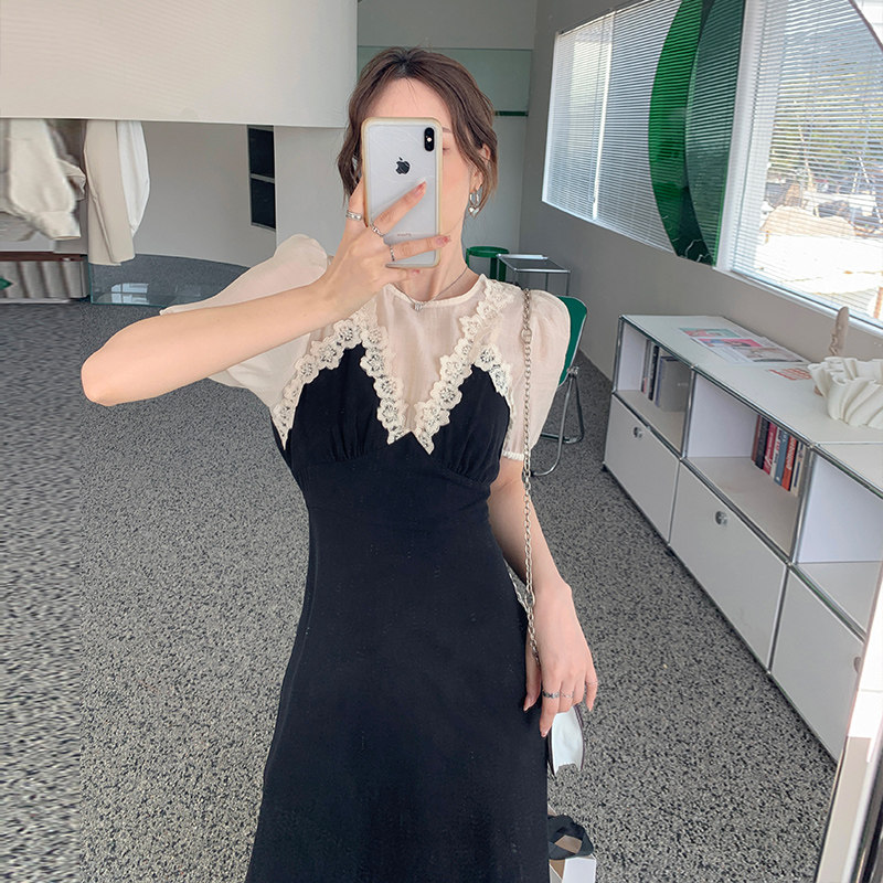 【新款现货】数据好！黑白拼接雪纺珍珠装饰连衣裙长款P115K168，女装连衣裙，浙宝257