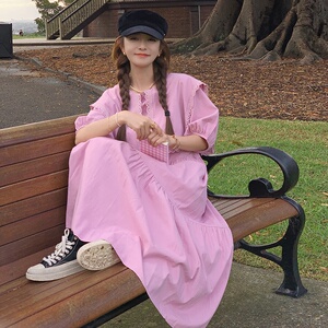 韩版小众设计感蕾丝边海军领连衣裙女2024夏季新款学院风长款裙子图片