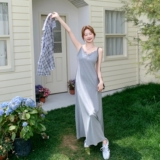 复古格纹衬衫连衣裙套装女2025年夏季新款韩系慵懒风吊带裙两件套，女装套装/套裙，浙宝257