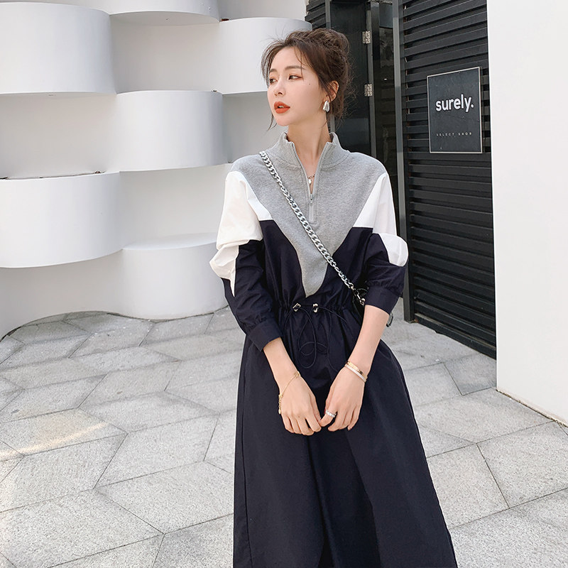 【新品】连衣裙主推长袖拼接撞色收腰运动风连衣裙P120K178,女装连衣裙,浙宝257