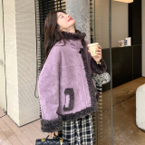 数据好现货！紫色千金感皮毛一体单面穿257-58542-P205K298，女装短外套，浙宝257