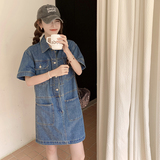法式牛仔连衣裙女夏季2025新款小个子宽松衬衫裙港味复古chic裙子，女装连衣裙，浙宝257