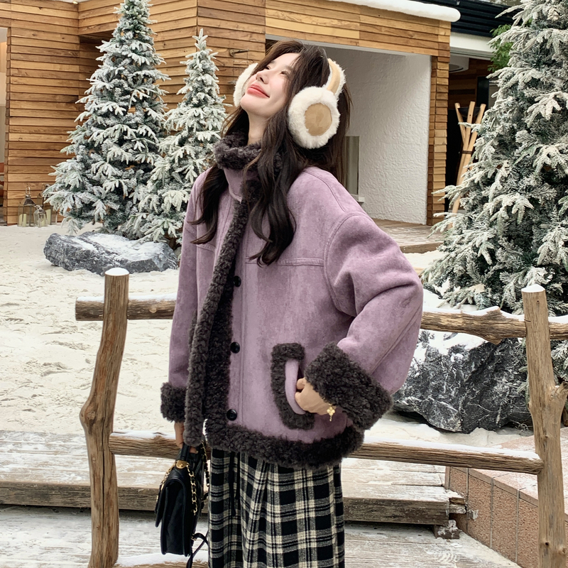 数据好现货！紫色千金感皮毛一体单面穿257-58542-P205K298，女装短外套，浙宝257