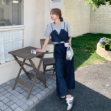 设计感真两件牛仔吊带短袖上衣套装女2025年夏季新款阔腿裤两件套，女装套装/套裙，浙宝257