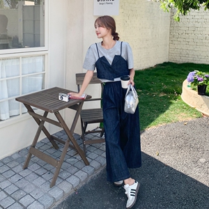 设计感真两件牛仔吊带短袖上衣套装女2025年夏季新款阔腿裤两件套图片