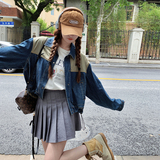 撞色拼接休闲牛仔外套女春季2025年新款显瘦韩系翻领水洗宽松上衣，女装短外套，浙宝257