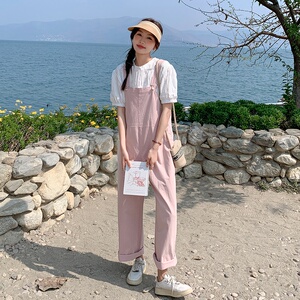 新款转化好！已出大货！！藕粉色牛仔背带裤257-58268-P115K168图片
