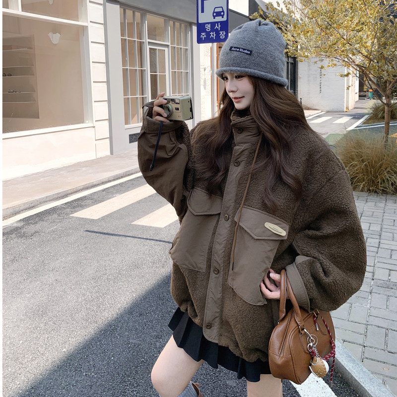 出货中！羊羔毛拼接夹棉外套257-58518-P215K318,女装棉衣/棉服,浙宝257