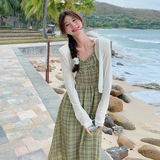 @24夏新品！小清新格纹连衣裙+小衫套装257-58367-P155K208，女装套装/套裙，浙宝257