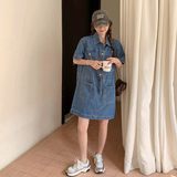 法式牛仔连衣裙女夏季2025新款小个子宽松衬衫裙港味复古chic裙子，女装连衣裙，浙宝257