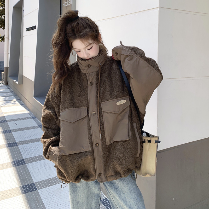 已出货！羊羔毛拼接夹棉外套257-58518-P215K318,女装棉衣/棉服,浙宝257