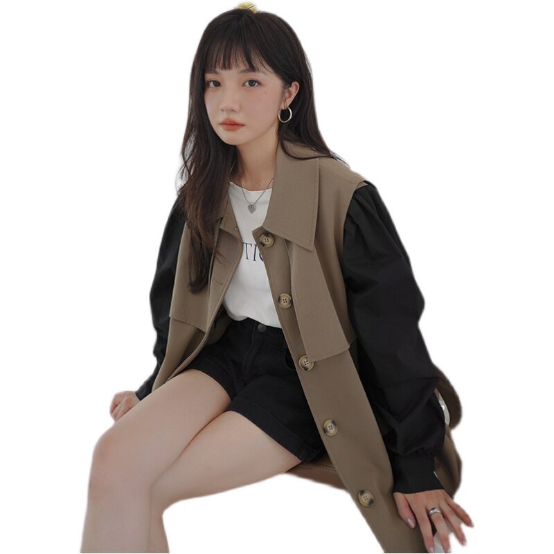 【！】已出货！!设计感风衣撞色拼接假两件P140K198,女装套装/套裙,浙宝257