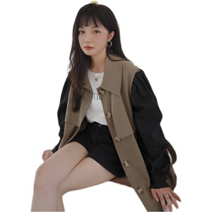 【！】已出货！!  设计感风衣撞色拼接假两件 P140K198图片