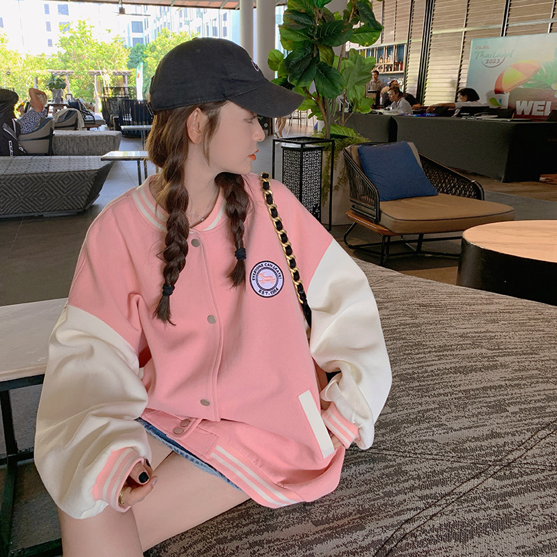 档口现货！粉色学院风棒球服字母刺绣撞257-58250-P135K188,女装短外套,浙宝257