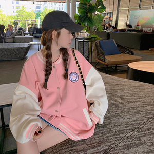 档口现货！ 粉色学院风棒球服字母刺绣撞257-58250-P135K188图片