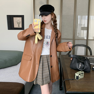 高级感时尚气质皮衣西服女春秋新款休闲显瘦小个子炸街小西装外套图片