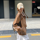 26春新款现货!咖色皮衣外套复古皮衣257-58305-P155K248，女装皮衣，浙宝257