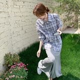 复古格纹衬衫连衣裙套装女2025年夏季新款韩系慵懒风吊带裙两件套，女装套装/套裙，浙宝257