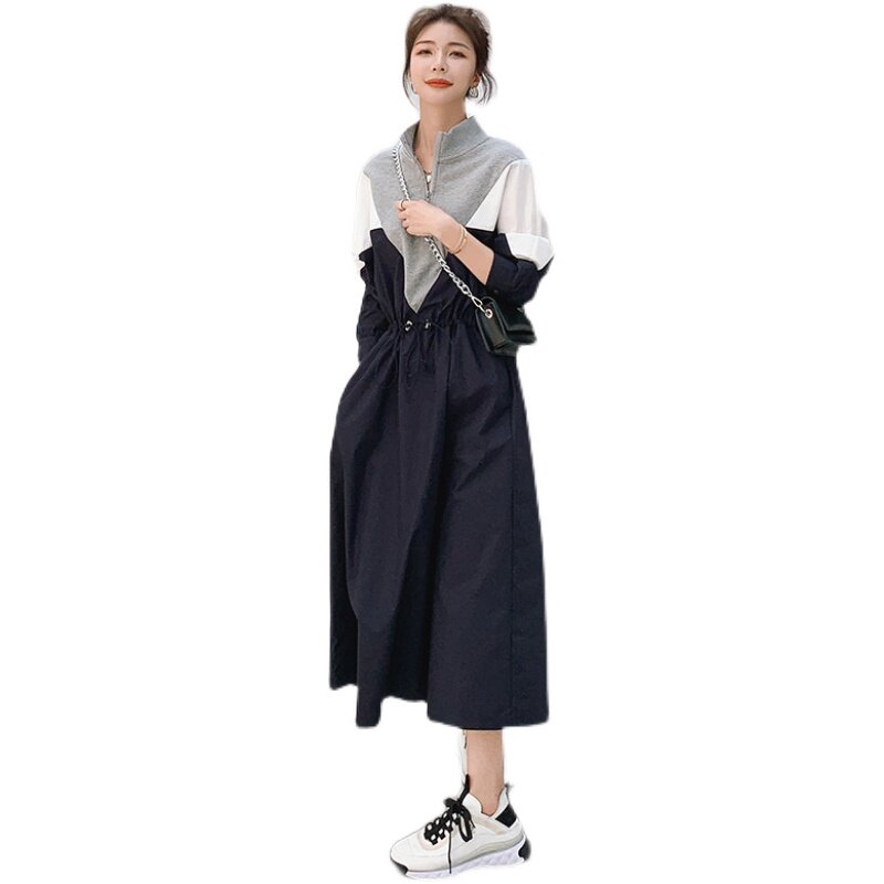 【新品】主推长袖拼接撞色收腰运动风连衣裙P120K178,女装连衣裙,浙宝257