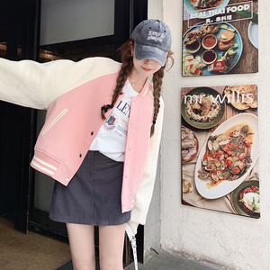 撞色拼接刺绣黑色棒球服短外套女春秋2025新款夹克上衣巨好看流行图片