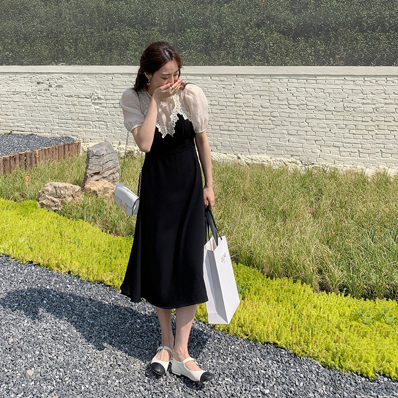 【2022夏新】已出货主推韩版撞色花边装饰长款连衣裙P120K168,女装连衣裙,浙宝257