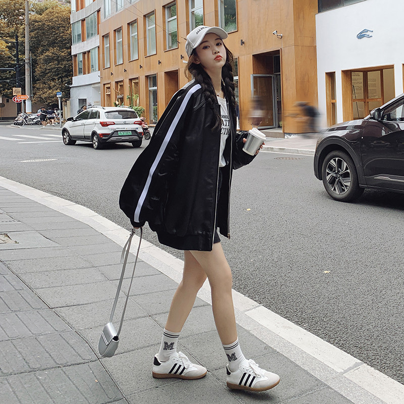 @【新款出货】撞色皮衣外套棒球服257-58308-P155K208,女装短外套,浙宝257