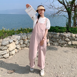 甜美粉色背带裤女2025春季新款小个子宽松显瘦休闲百搭减龄连体裤图片