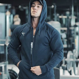 秋冬加绒外套男连帽衫拉链长袖GYMSHARK crest鲨鱼训练衣棉健身