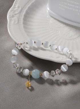 巴度水晶手链女新款小众金发晶流苏手串猫眼石海蓝宝水晶手饰