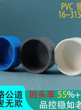 PVC加厚200给水管帽160堵头110胶粘免热熔管堵塞头20-200白蓝灰色