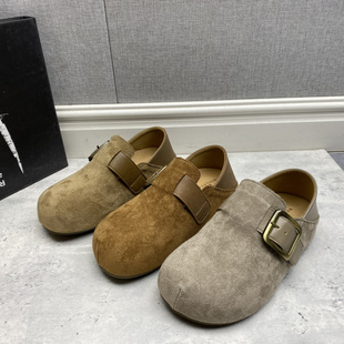 工厂断码处理春季新款真皮女鞋圆头套脚内增高牛反绒勃肯鞋女单鞋