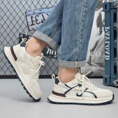 透气网面真皮厚底男春季 新款 2026运动复古休闲慢跑